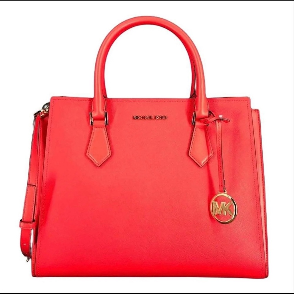NWT Michael Kors Hope Medium Saffiano Leather Messenger/Satchel Bag Bright Red